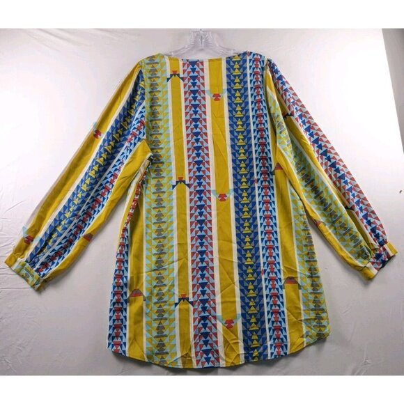 Anthropologie Francescas Bird Cage Aztec Long Sleeve Tunic Shirt Large Geometric - Picture 2 of 6